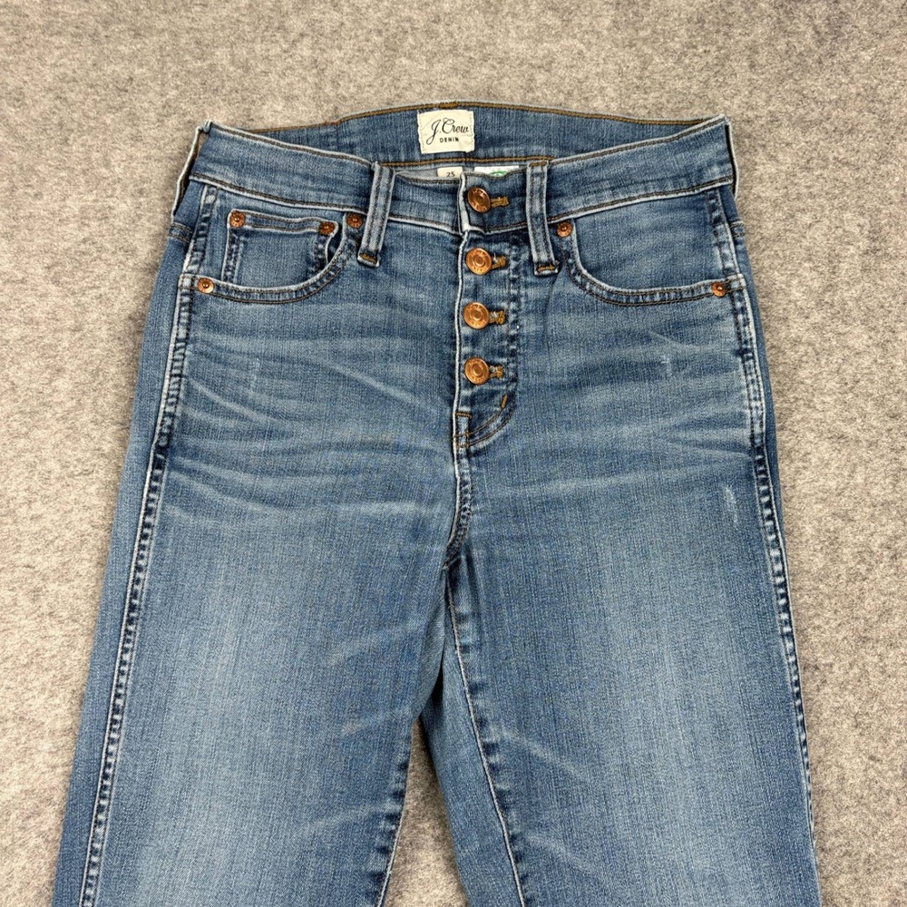J Crew Vintage Straight Jeans Womens 25 Button Fly High Rise Raw Hem Blue Denim